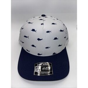 10/10 Hat Laser Hole Mesh Back White Blue Bill, Marlon, Swordfish And Waterproof